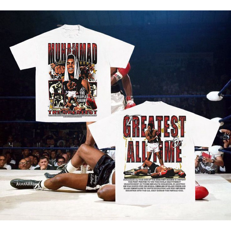 (COD) KAOS BAJU OVERSIZED MUHAMMAD ALI BOXING TINJU WHITE COTTON 20s ORIGINAL PREMIUM