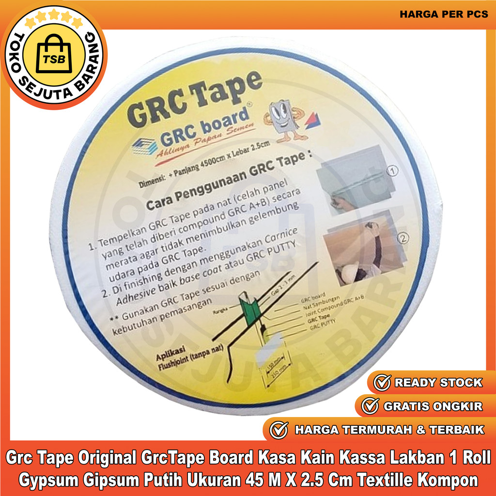 

Grc Tape Original Textille Kompon GrcTape Board Kasa Kain Kassa Lakban 1 Roll Gypsum Gipsum Putih Ukuran 45 M X 2.5 Cm Compund Isolasi Solatip Selotip Papan Semen Solusi Tutup Penutup Retak Dinding Tembok