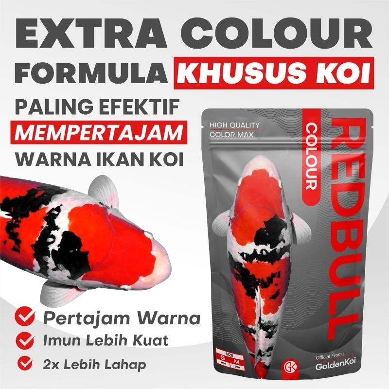 

Pakan makanan pelet Premium khusus ikan koi Redbull Colour untuk pertajam warna 1kg