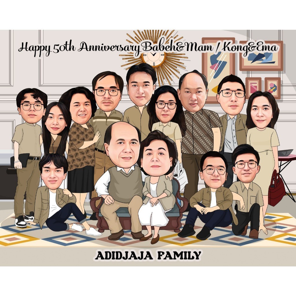 Karikatur Wajah Keluarga Custom Foto dan Bingkai Kado Perpisahan Sketch Digital
