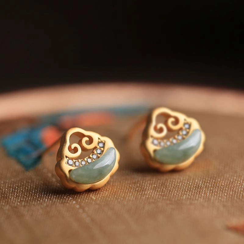 Anting Ruyi untuk Wanita Gaya Cina Jade Niche Anting Keberuntungan Mewah