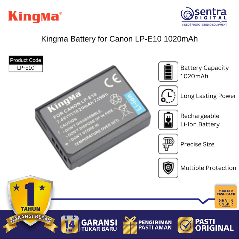 Kingma Baterai LPE10 1020mAh Batre Kamera DSLR Canon EOS 1300D 1500D Pengganti Baterai Original