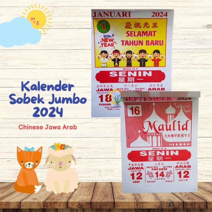 Kalender Sobek Harian Tahun 2024 Hijriyah Jawa Chinese - Besar