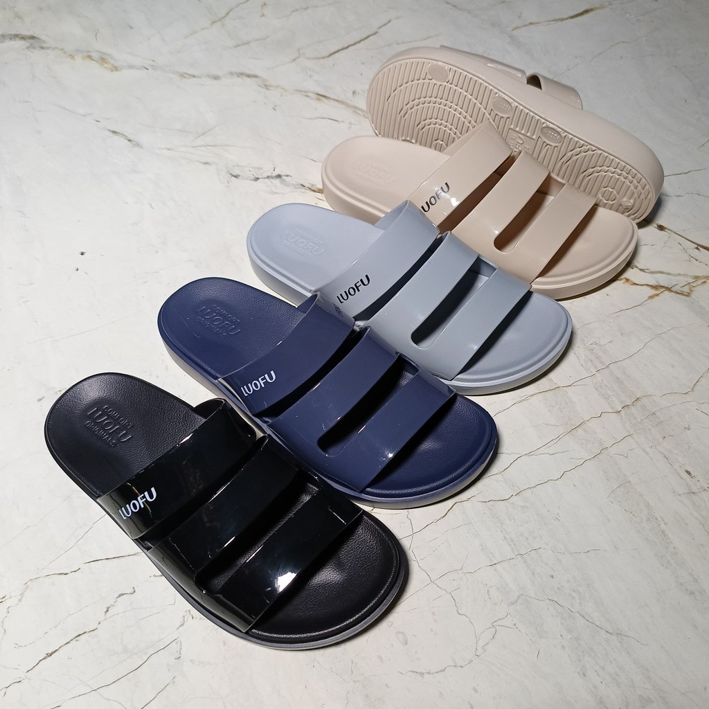 JASHOP LUOFU Sendal Jelly Karet Kokop Ban Tiga Eva Wanita E6222-BR [e00]