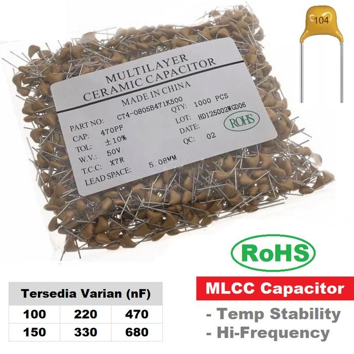 Multilayer Ceramic Capacitor MLCC 100NF 150NF 220NF 330NF 470NF 680NF - 100nF Kode 104