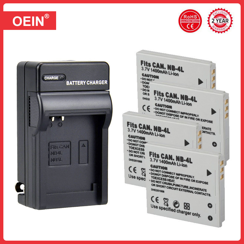 4Pcs Camera Battery NB-4L NB4L NB 4L For Canon IXUS 30 40 50 55 60 65 80 100 PowerShot SD1000 1100 S