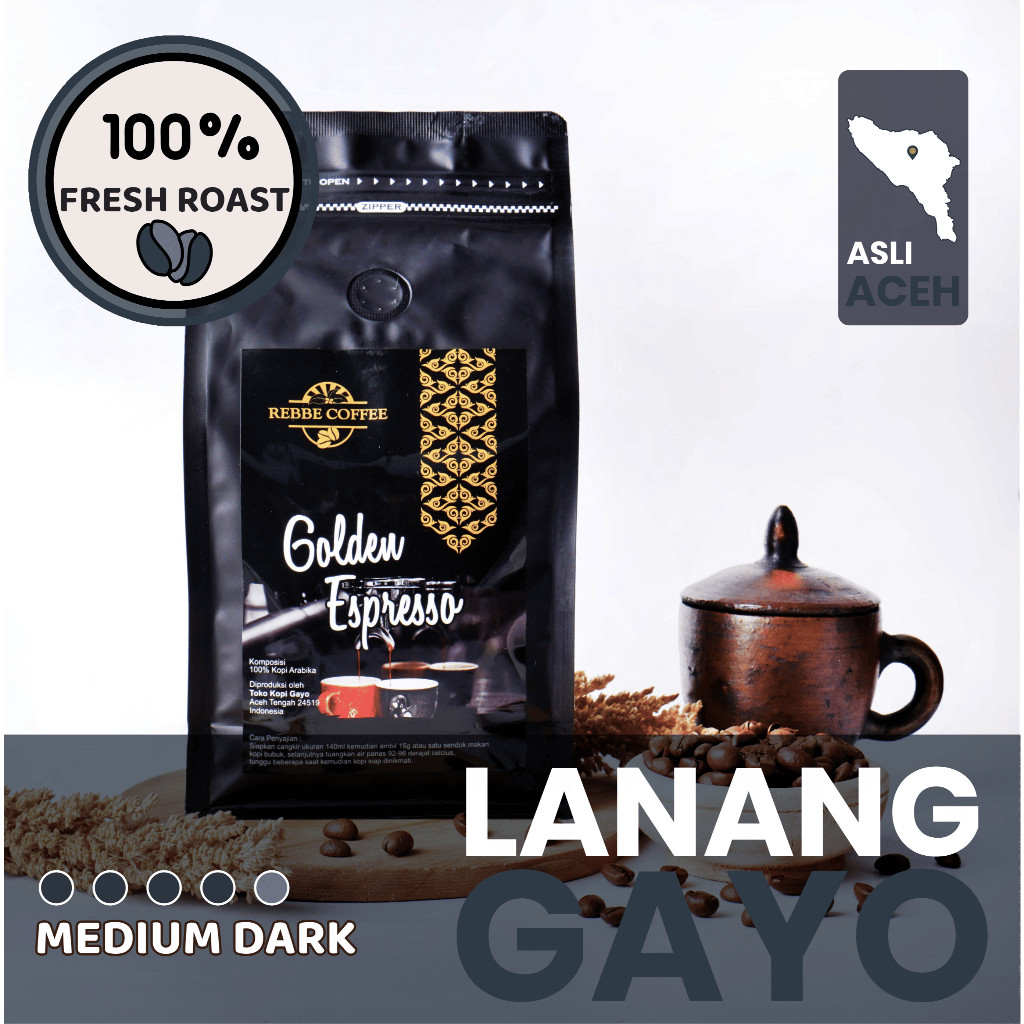 Kopi Lanang Arabika Gayo Aceh Premium Peaberry Semiwashed Medium to Dark Roast Golden Espresso