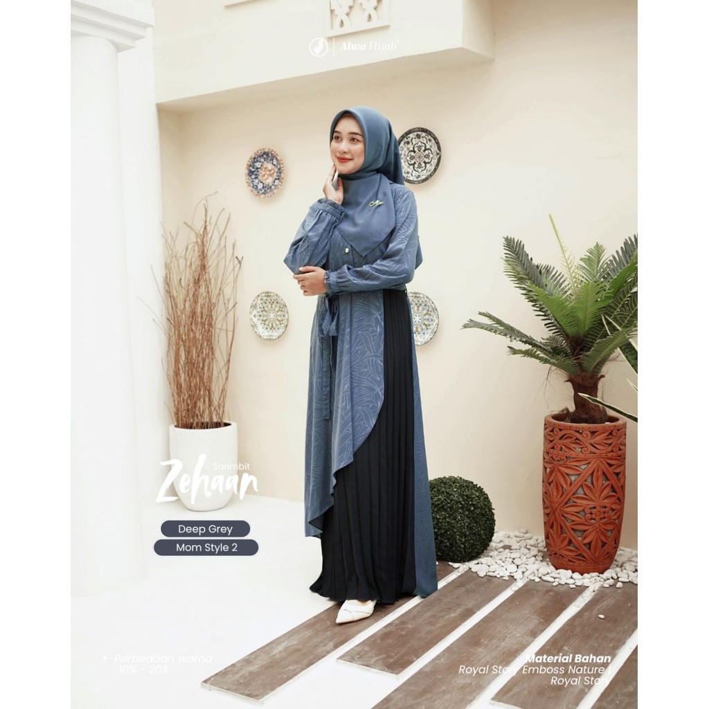 ALWA HIJAB ZEEHAN GAMIS MOM [STYLE 2] DEEP GRAY SALE TERBARU 2025