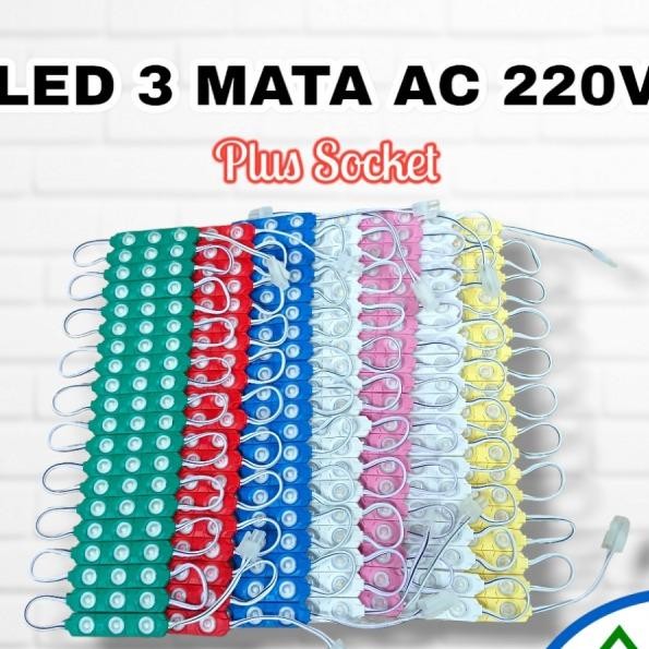 Lampu LED 220V Modul Strip 3 Mata Besar 220 Volt Plus Socket 20 Pcs Lampu Hias Neon Box Cafe Grosir