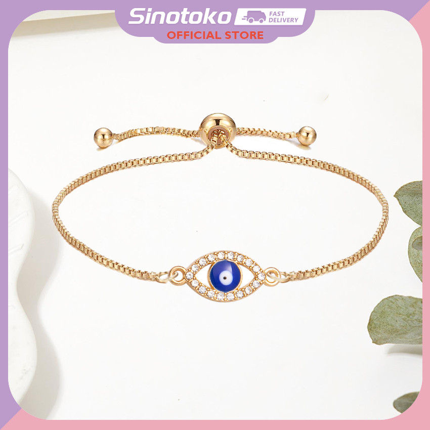 Gelang Evil Eye Nazar Boncugu Turki Tali Logam – Gelang etnik boho dengan mata evil eye berwarna bir