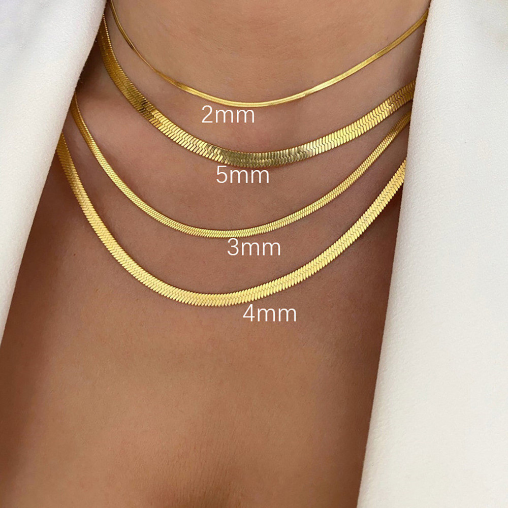 Vintage Stainless Steel Snake Chain Women Necklace Choker Herringbone Gold Color Chain Necklace Hot 