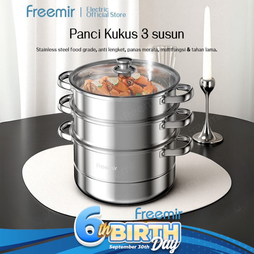 RZE -  electric Langseng Stainless Steel Kukus Dimsum Tutup Kaca