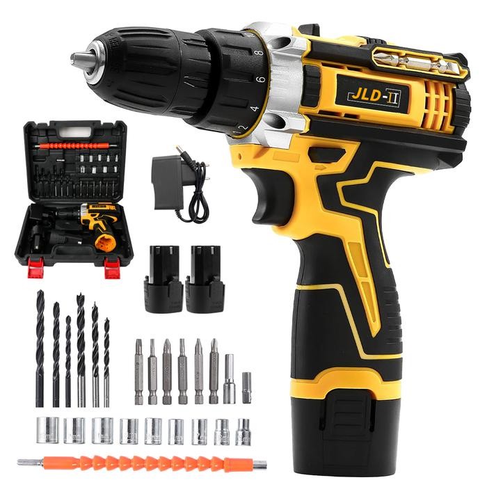 NEW PRODUK JLD Mesin Bor Baterai 21V 10mm Cordless Drill Variable Speed 25+1 Torque Setting Bor Beto