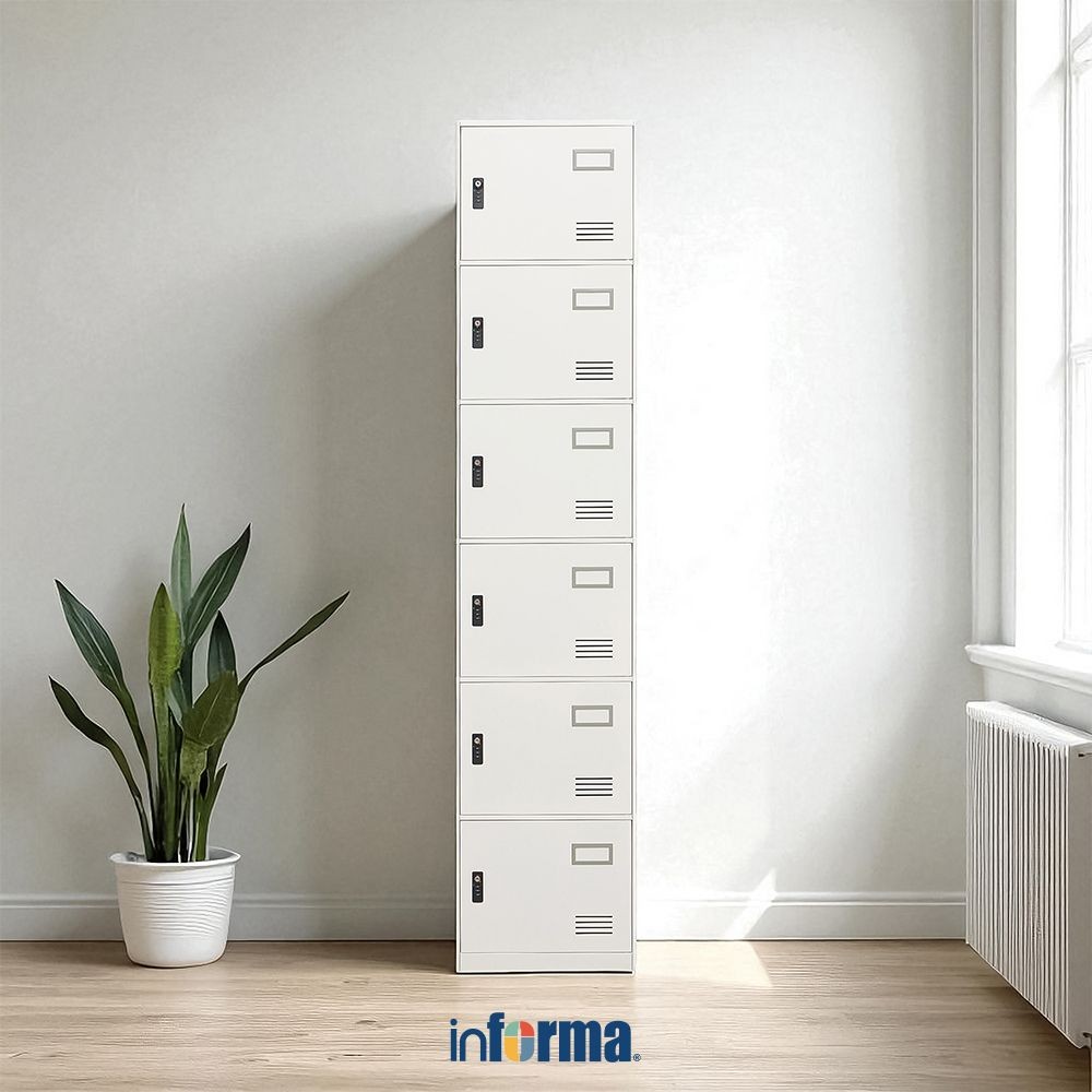 Informa Carter V2 Loker Numeric Lock 6 Pintu Metal - Putih Locker Kabinet Penyimpanan Serbaguna Furn