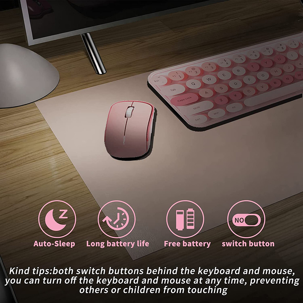 Mofii Pink Keyboard and Mouse Wireless Cute Colorful 68 Round Keycaps Retro Typewriter Compact Keybo