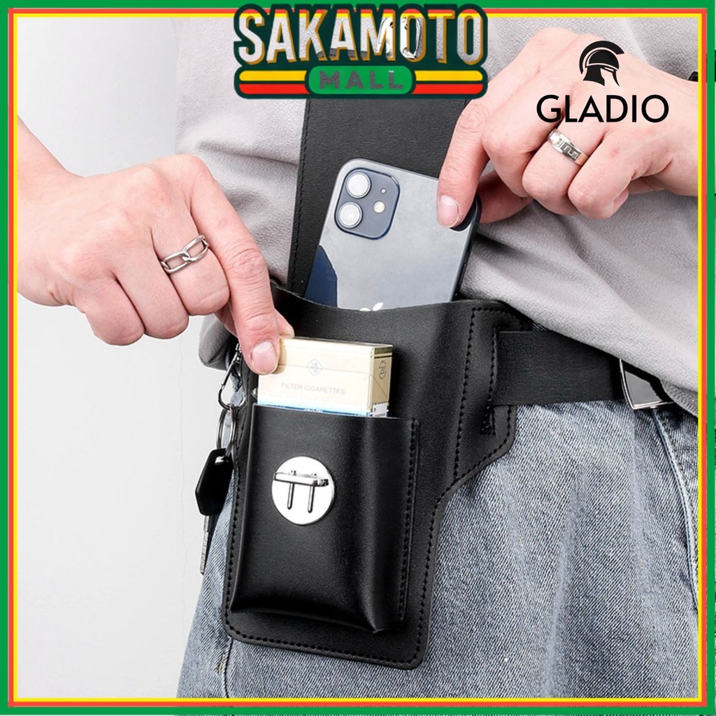 GLADIO Pouch Pria GLD093B5 Keren Premium Hitam Pria  Kulit Nageven Branded Simple
