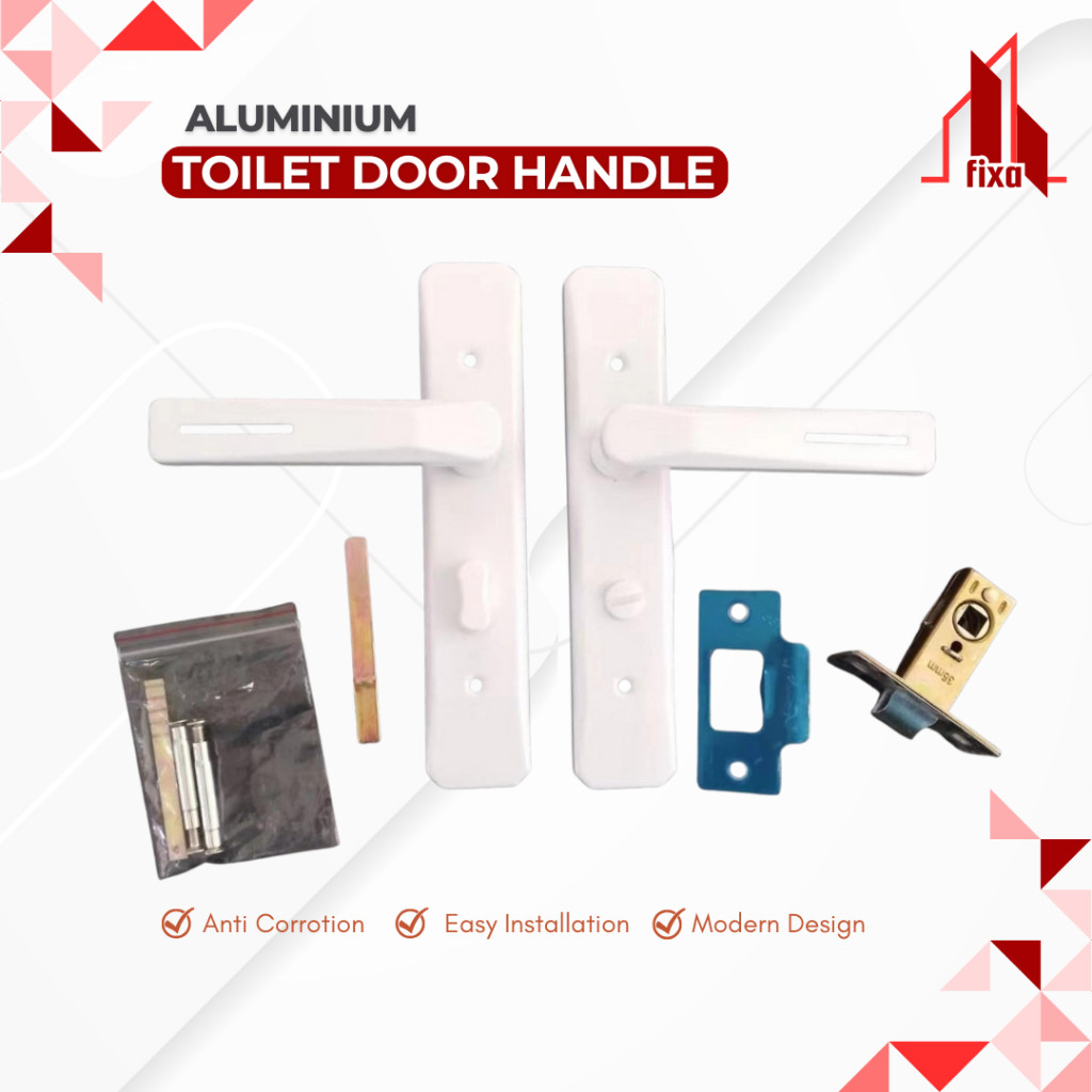 FIXA Set Handle Gagang Kunci Pintu Kamar Mandi Toilet Hitam Putih Aluminium