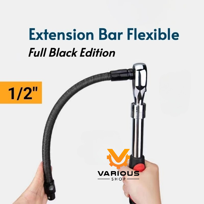 Extension Bar Flexible Drive 1/2" Full Black, Gagang Sambungan Mata Kunci Shock Fleksibel.