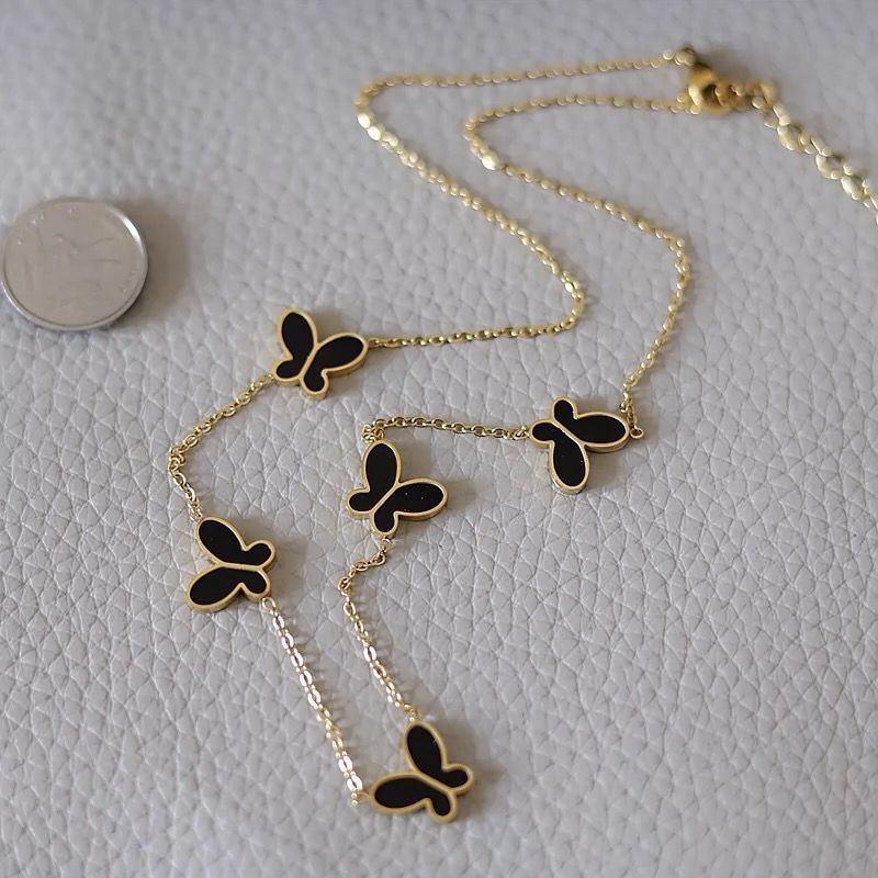Kalung Kupu Kupu 5 Titanium Asli Anti Karat Kalung Wanita Fashionable Kalung Titanium