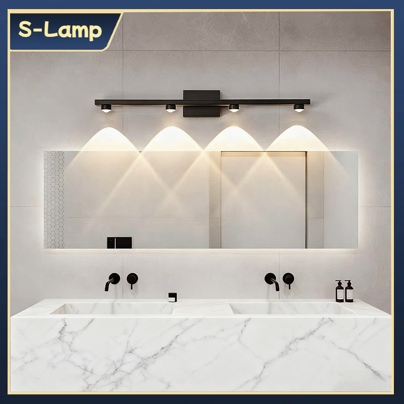 Lampu Dinding Kamar Mandi Modern 4 Lampu LED Tahan Air, Lampu Cermin Kamar Mandi Stylish Hitam Lampu