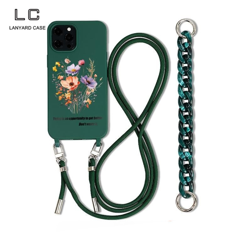Flower Cover Chain for iPhone 14Plus 13 12 Pro Max Smartphone Case Protector Protection