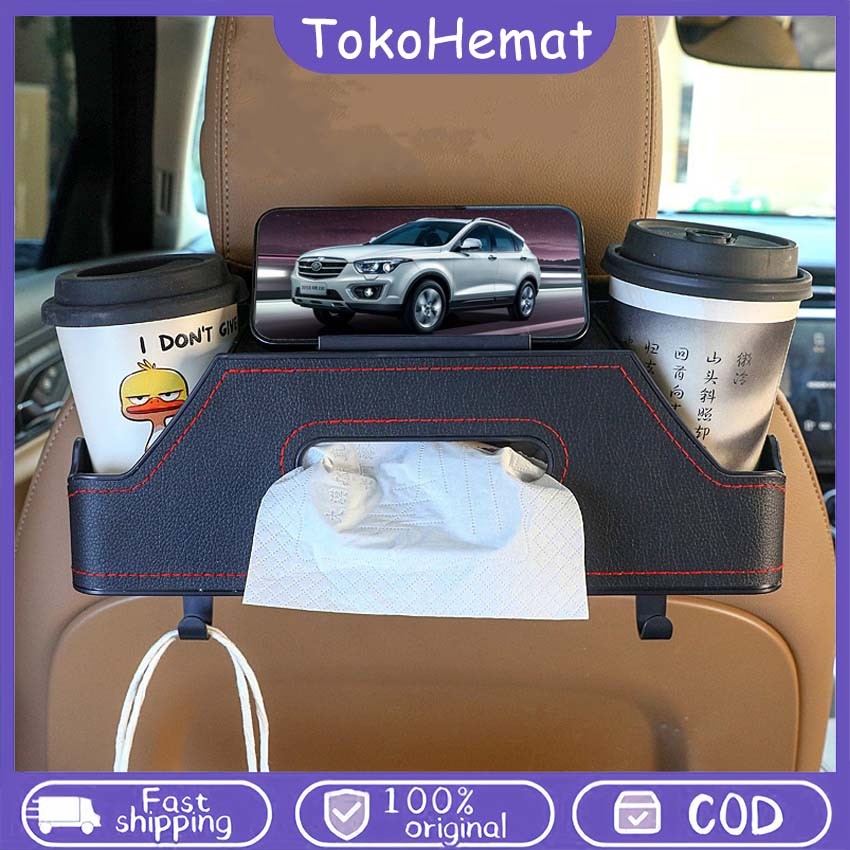 Penyimpanan Mobil Multifungsi Box Kursi Belakang + Holder HP & Tempat Minuman