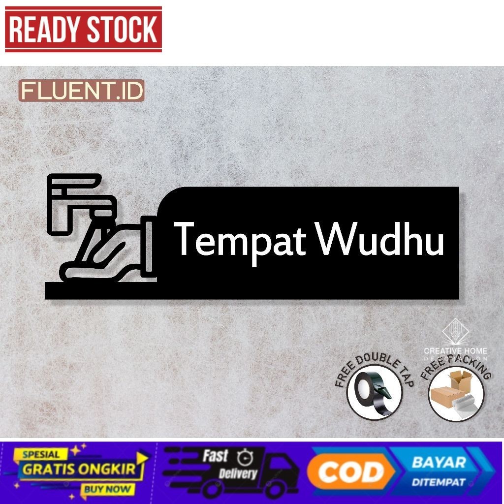 Sign Akrilik logo tanda tulisan - Tempat Wudhu - Signboard Tempat Wudhu Aesthetic