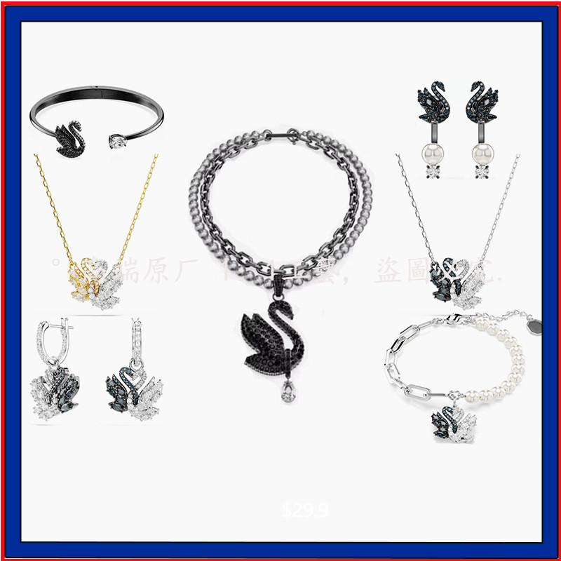 Kalung Angsa Peluk, Anting Gelang Kristal Austria, Set Rantai Tulang Kerangka Angsa