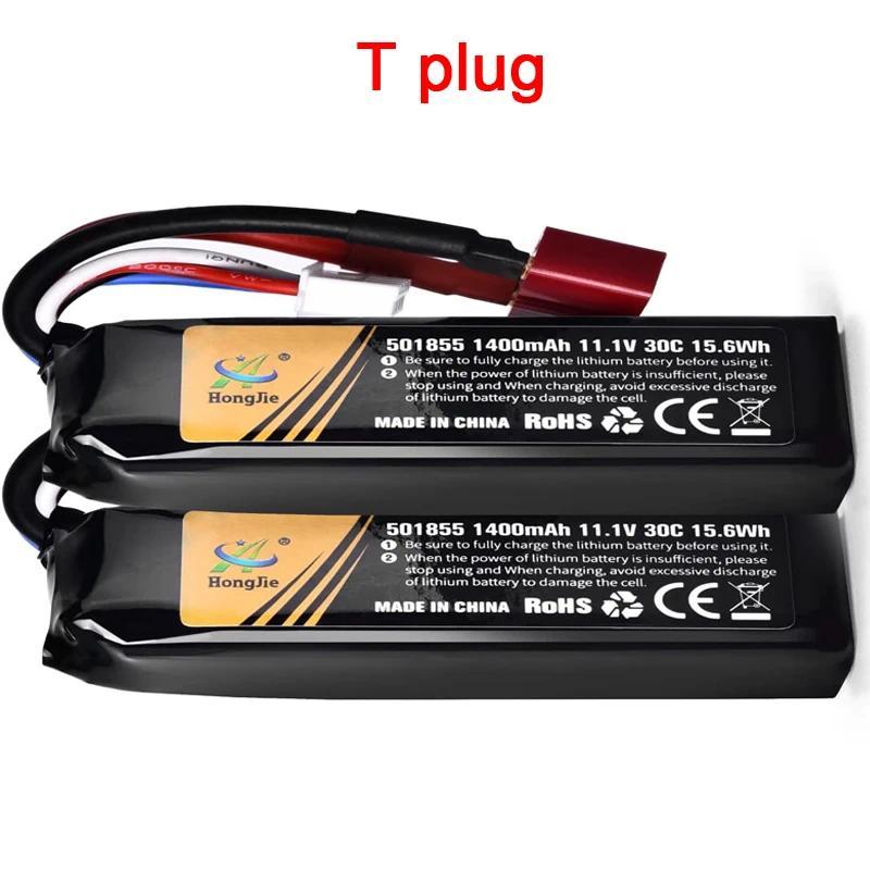 11.1V 1400mAh 30C 501855 LiPo Airsoft Battery Rechargeable Battery with Deans T-Plug Connector for A