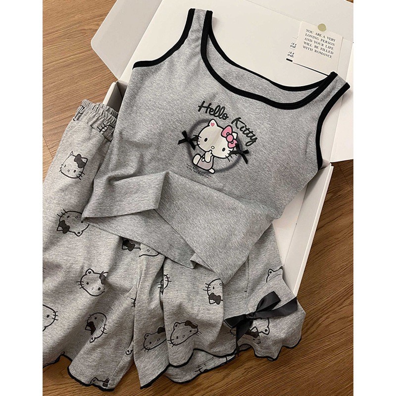 Baju Tidur Wanita BS-5092 Set Piyama Tanktop Celana Pendek Kartun Lucu Imut With Bra Santai Baju Rum