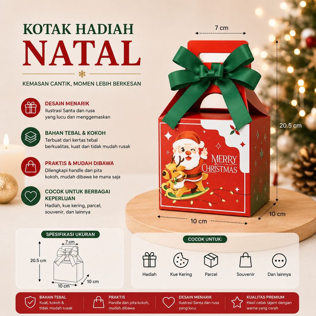Kotak Kemasan Kado Natal Makanan Ringan Kotak Pita Hampers Natal Lucu