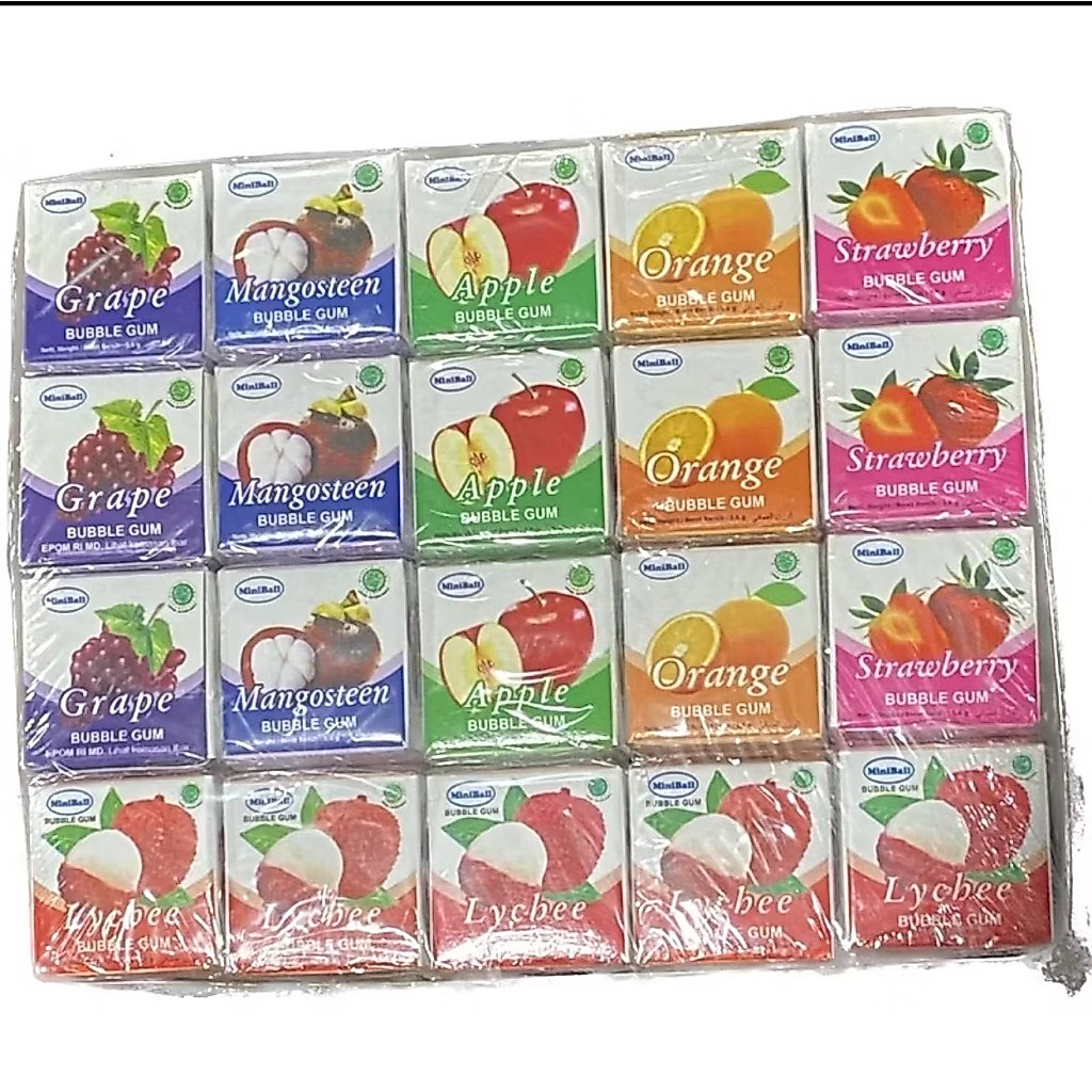 Permen Karet Aneka Rasa Buah Miniball Isi 100 Pak