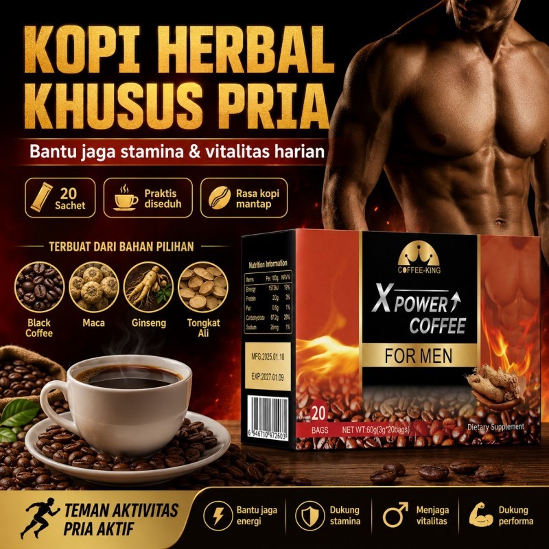 X Power Coffee for Men Kopi Pria Herbal 20 Sachet Bantu Jaga Stamina Vitalitas Energi Harian Kopi Le
