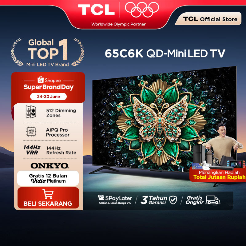 TCL 65 Inch QD-Mini LED TV C6K - Halo Terminator - Onkyo 2.1 - 144Hz - HVA Panel - Energy Saving - G