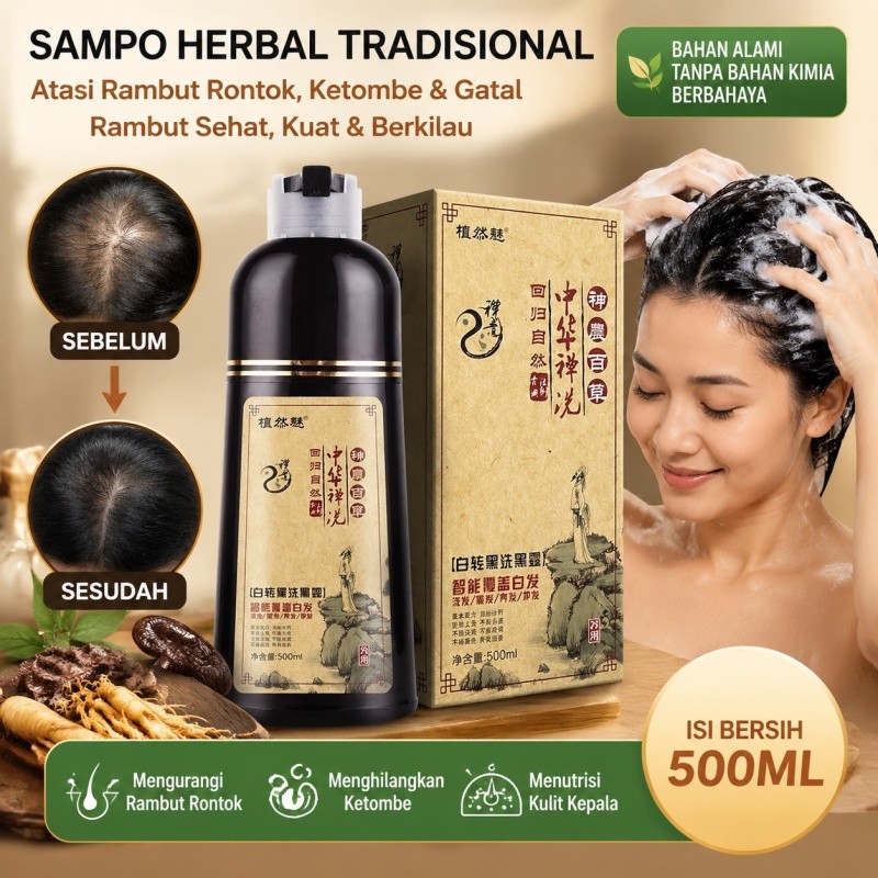 *500ml*ZHIRANMEI Shampoo Uban Sampo Penghitam Rambut Uban Shampo Penghilang Uban Shampoo Pewarna Ram