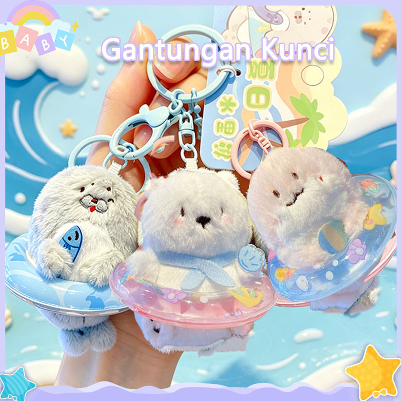 Gantungan Kunci Boneka Bulu Hewan Imut Dengan Pelampung Renang Aksesoris Tas Gantungan Ransel Cocok 