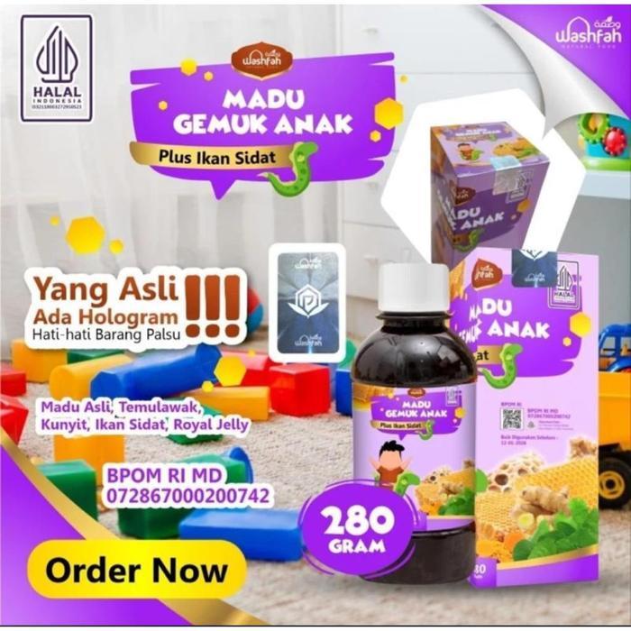 Madu Gemuk Anak Gizi Ikan Sidat Washfah 280 Plus Temulawak Pegagan Royal Jelly Minyak Ikan Salmon Om