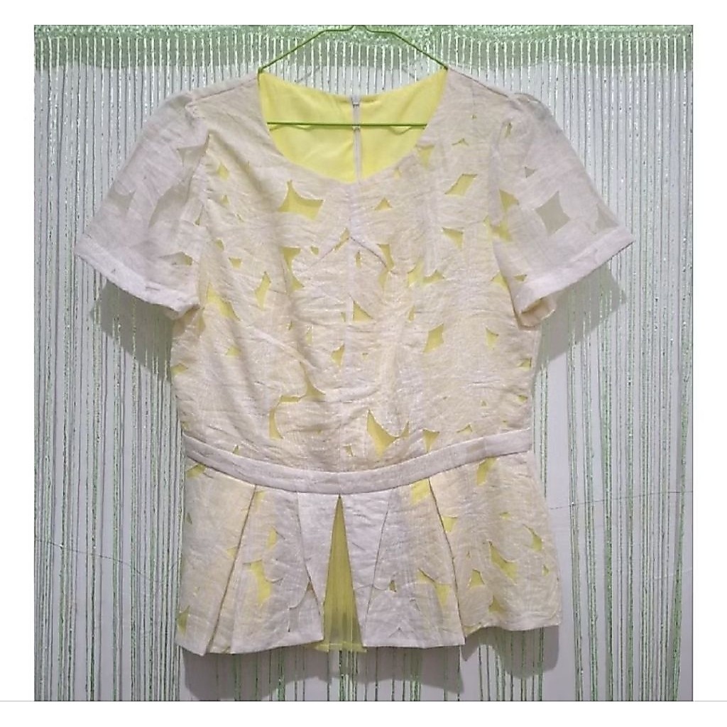 blouse blus wanita kuning putih prada lengan pendek