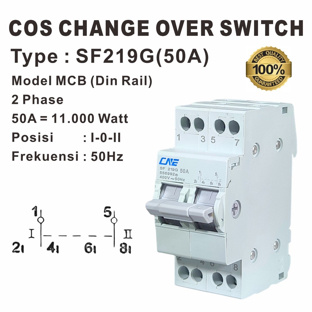 Ohm Saklar / COS Change Over Switch  Model MCB Din Rail 2Phase 50A