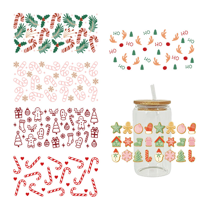 

Cartoon Christmas Uv Dtf Cup Wrap Iron On Transfer Stickers For Glass Cup 16oz Decoration D24903