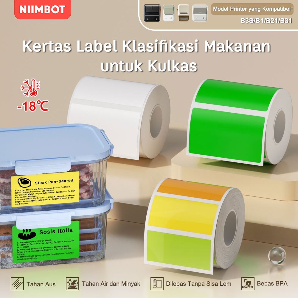 

NIIMBOT B21/B1/B3S Stiker Label Makanan Dapur, Label Klasifikasi Kotak Penyimpanan di Kulkas