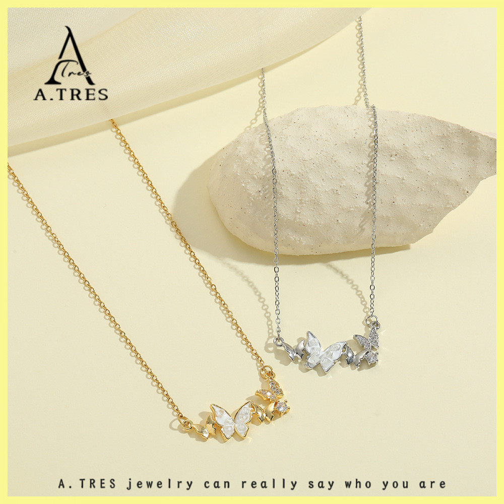 A.TRES Kalung Kupu Kalung Jewelry Kalung Titanium Wanita Kalung Titanium Kupu Kupu Kalung Silver Wan