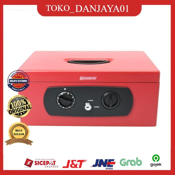 Krisbow Cash Box- Merah Tempat Uang Dengan Kunci Safety Money Storage Box Kotak Uang Kasir
