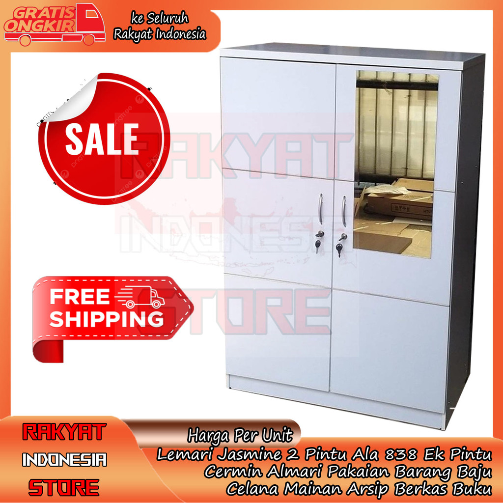 [Kargo] Lemari Baju 2 Pintu Tempat Penyimpanan Pakaian Ala 838 Ek Cleonny Putih Jasmine almari Baju 