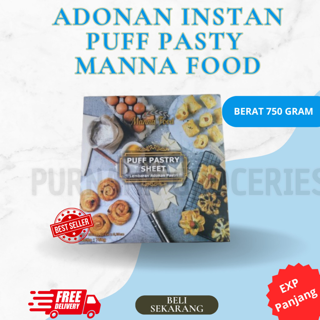 

Puffy Pastry Manna Food Sheet / Adonan Instan Siap Lipat / Puff Pastry 750 gram / Adonan Kue Pastry Zupa Soup Egg Tart Pisang Molen Strudel