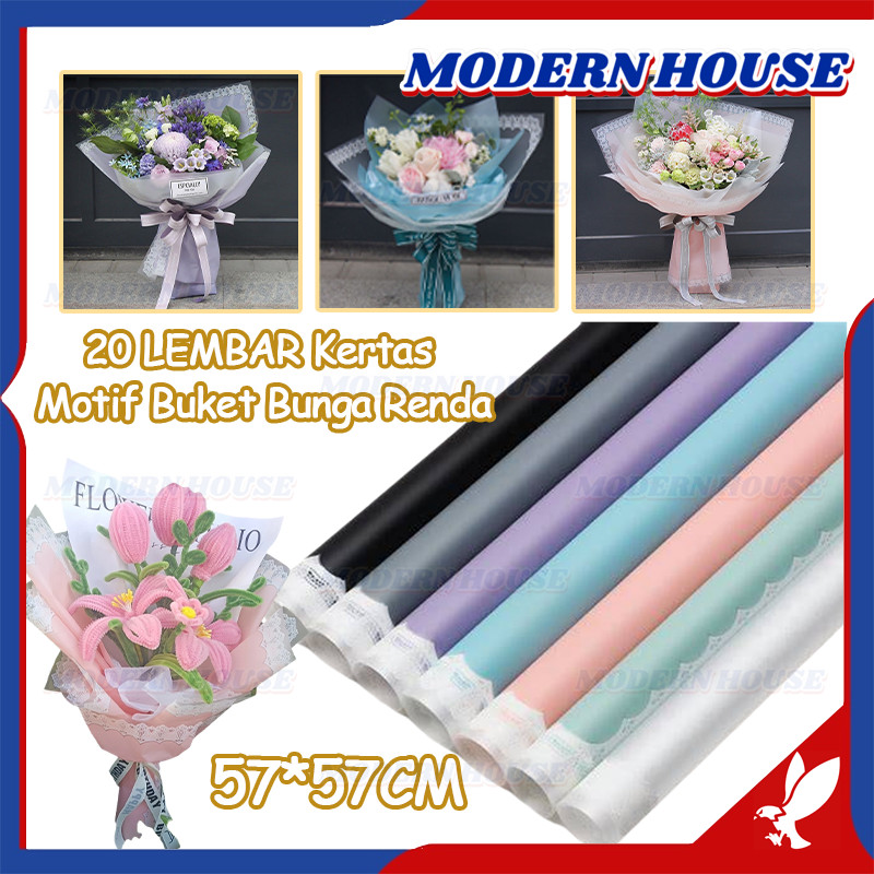 

20PCS Flower Wrapping Paper Motif Renda Lace Border Cellophane Kertas Buket Bunga