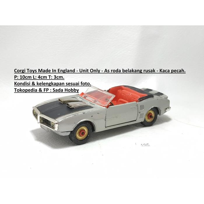 Vintage Diecast Corgi Toys Pontiac Firebird Convertible Silver Japan Unit Only JUNK