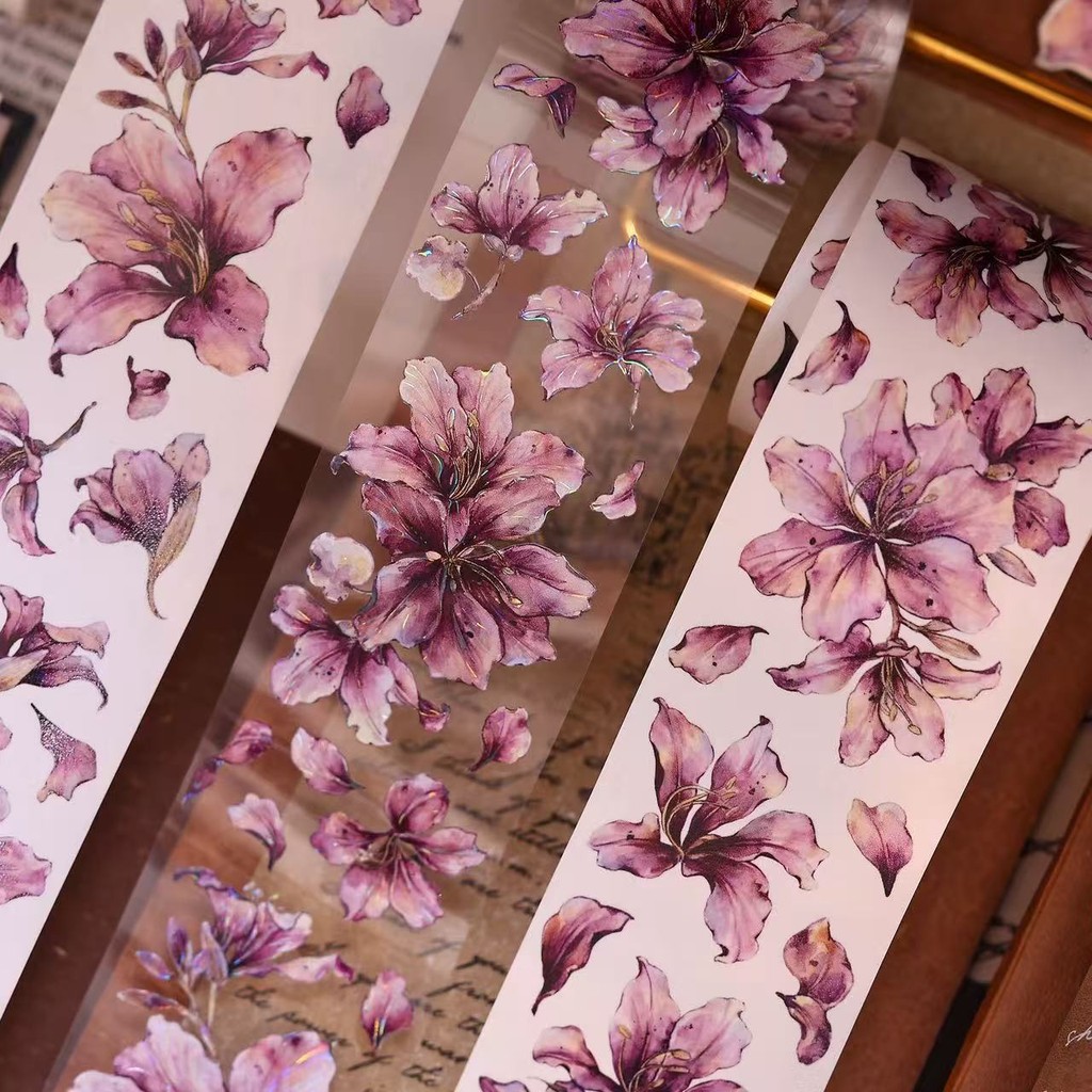 

XiaoBaiJia Studio Vintage Bauhinia Floral Washi PET Tape DIY Card Making Scrapbooking Decorative Sticker