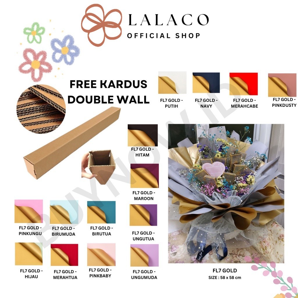 

LALACO - FL7 GOLD 5Lembar-Kertas Bunga Buket Dua Warna Gold/Kertas Buket Bunga Florist Cellophane Bi Color Gold