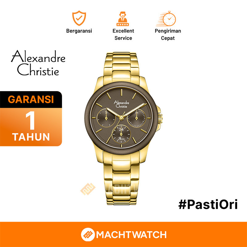 Jam Tangan Wanita Alexandre Christie Passion AC 2A95 BF BGPBO Ladies Brown Dial Gold Stainless Steel